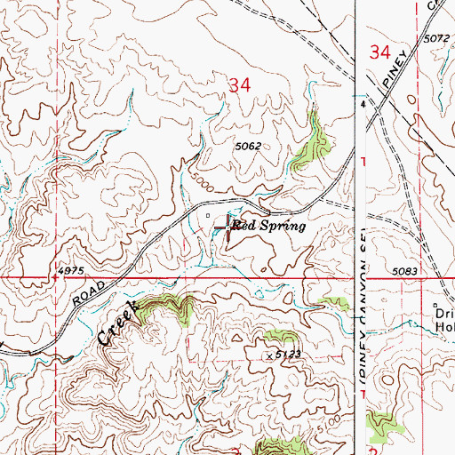 Topographic Map of Red Spring, WY