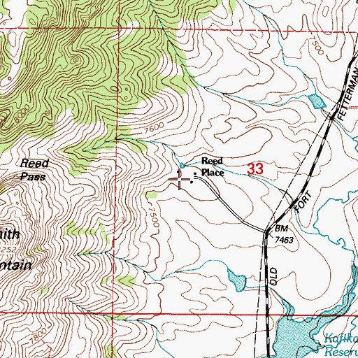 Topographic Map of Reed Place, WY