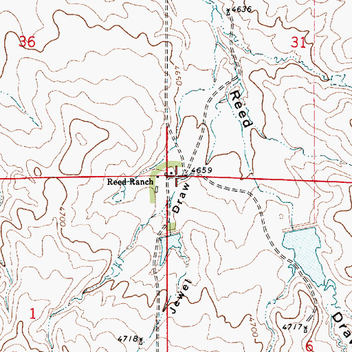 Topographic Map of Reed Ranch, WY