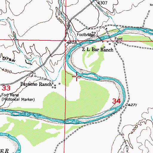 Topographic Map of Reno Draw, WY