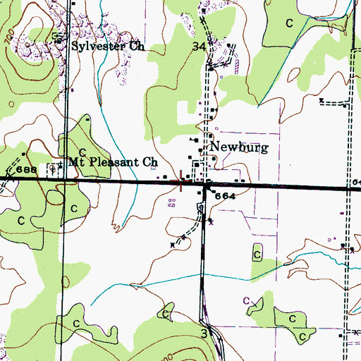 Topographic Map of Newburg, AL
