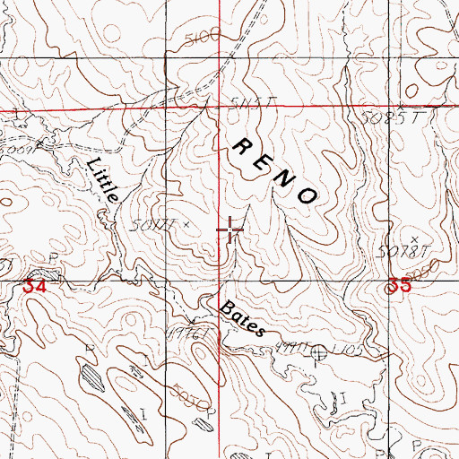 Topographic Map of Reno Flats, WY