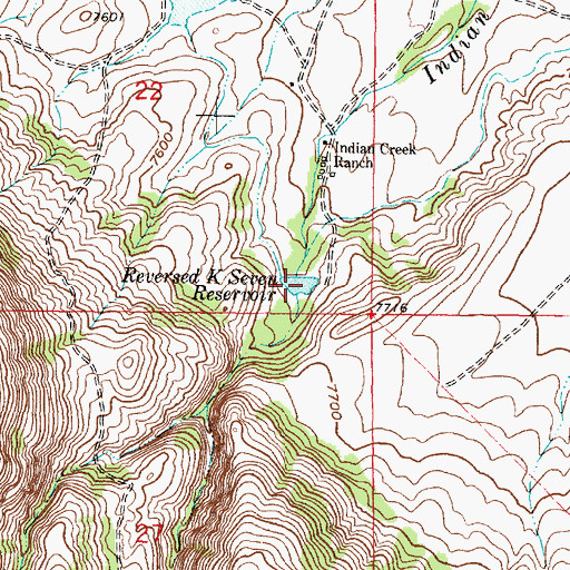 Topographic Map of Reversed K Seven Reservoir, WY