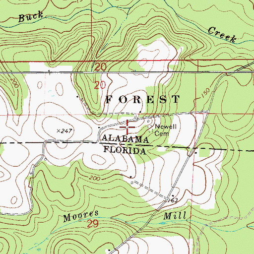 Topographic Map of Newell Cemetery, AL