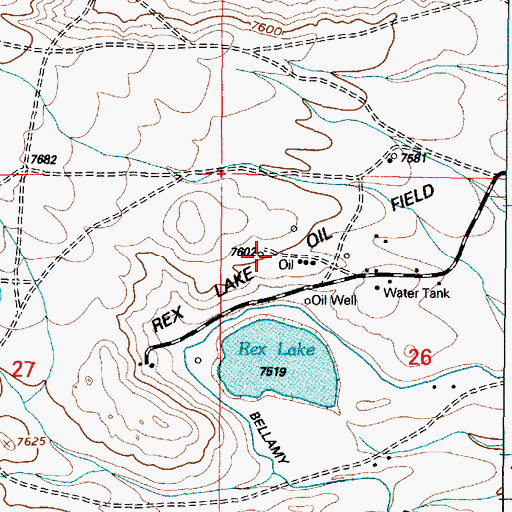 Topographic Map of Rex Lake Oil Field, WY