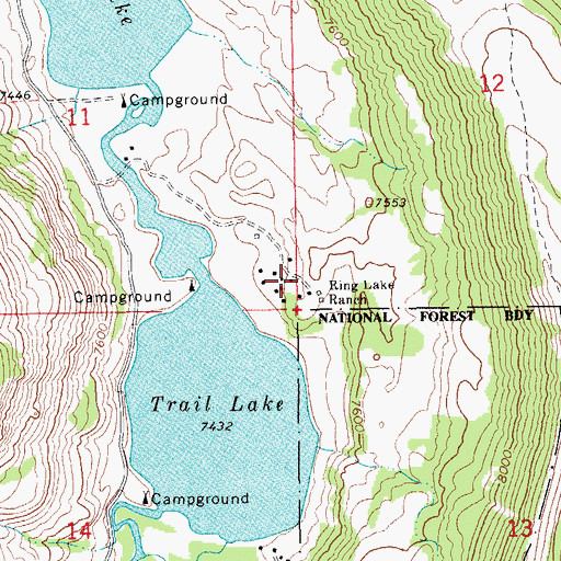 Topographic Map of Ring Lake Ranch, WY