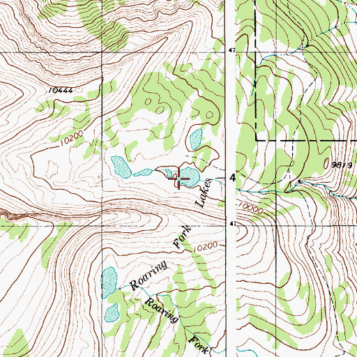 Topographic Map of Roaring Fork Lakes, WY