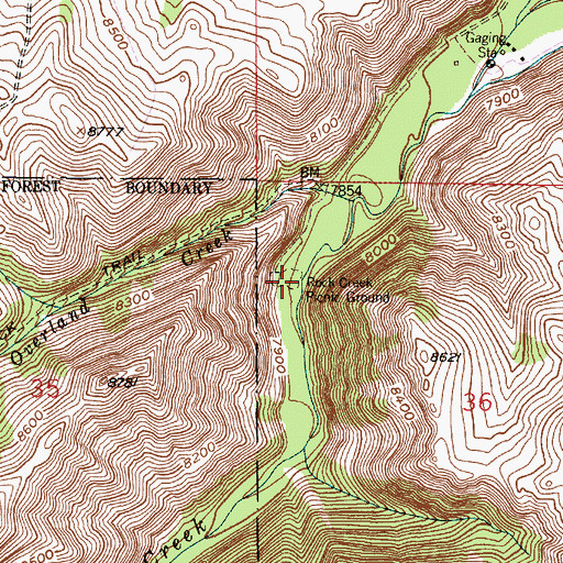 Topographic Map of Rock Creek Picnic Ground, WY