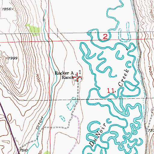 Topographic Map of Rocker A Ranch, WY