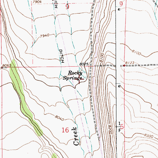 Topographic Map of Rocky Springs, WY