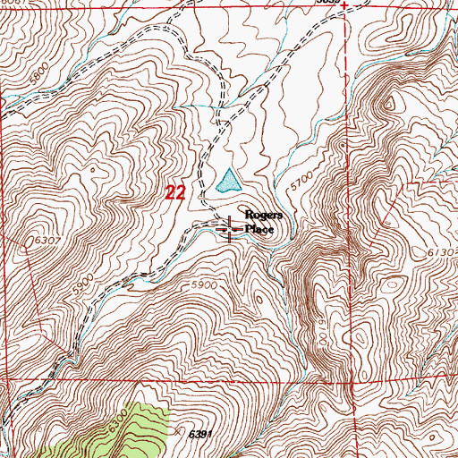 Topographic Map of Rogers Place, WY