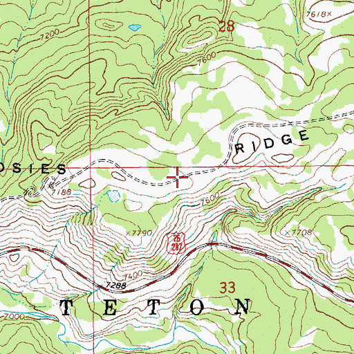 Topographic Map of Rosies Ridge, WY