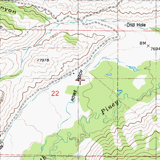 Topographic Map of Rowe Ditch, WY