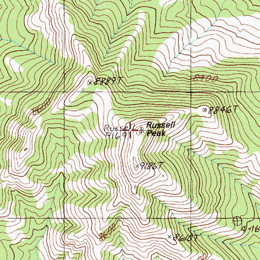 Topographic Map of Russell Peak, WY