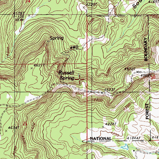 Topographic Map of Russell Spring, WY