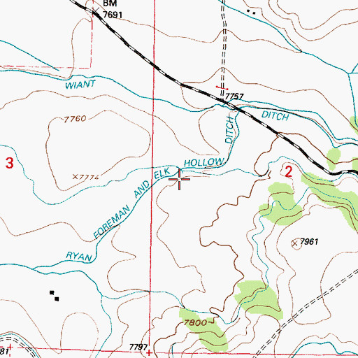 Topographic Map of Ryan Foreman and Elk Hollow Ditch, WY