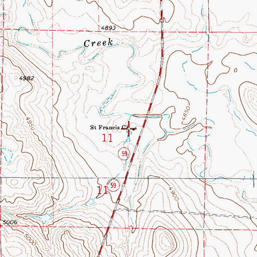 Topographic Map of Saint Francis Church, WY