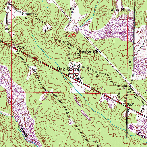 Topographic Map of Oak Grove School (historical), AL