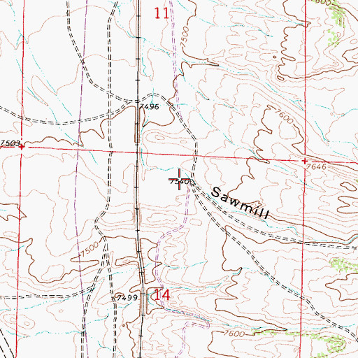 Topographic Map of Sawmill Canyon, WY
