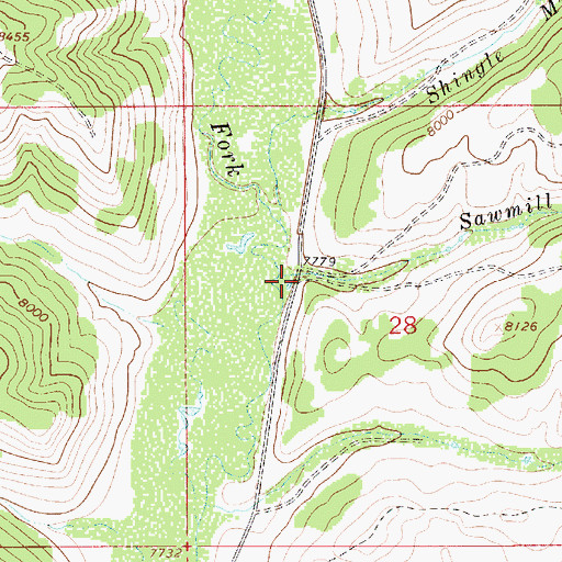 Topographic Map of Sawmill Creek, WY