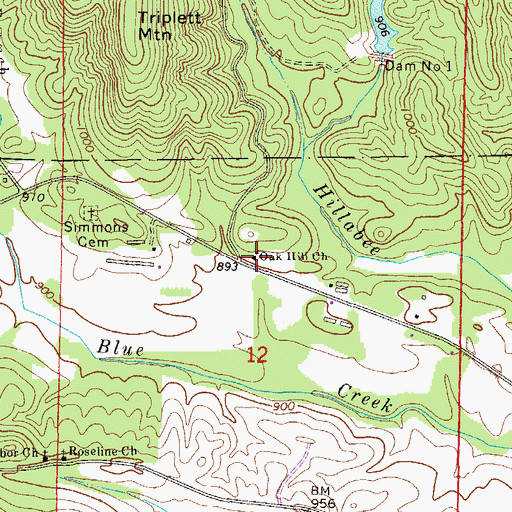 Topographic Map of Oak Hill Church, AL