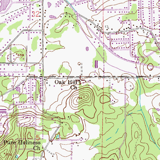 Topographic Map of Oak Hill Church, AL