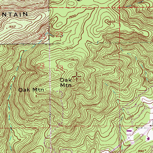 Topographic Map of Oak Mountain, AL