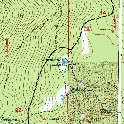 Topographic Map of Sevenmile Lake, WY