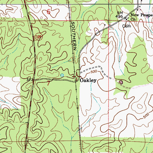 Topographic Map of Oakley, AL
