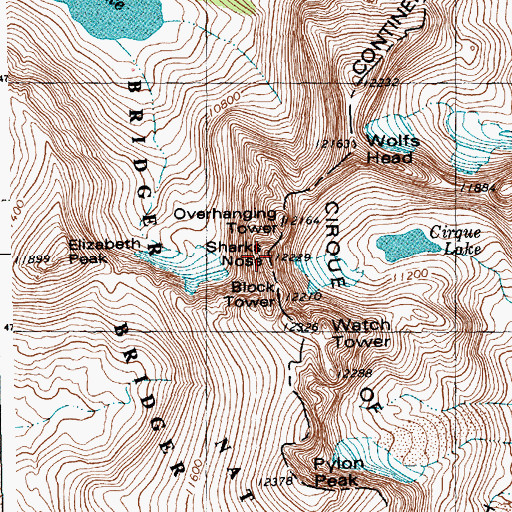 Topographic Map of Sharks Nose, WY