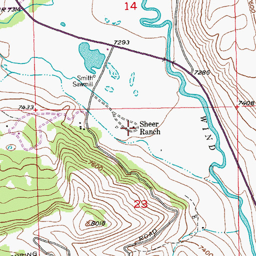 Topographic Map of Sheer Ranch, WY