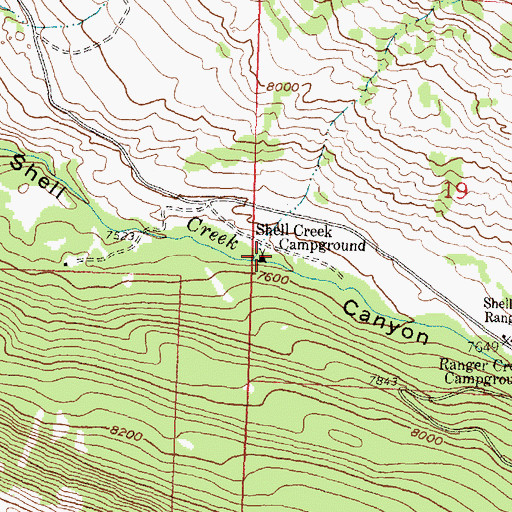 Topographic Map of Shell Creek Campground, WY