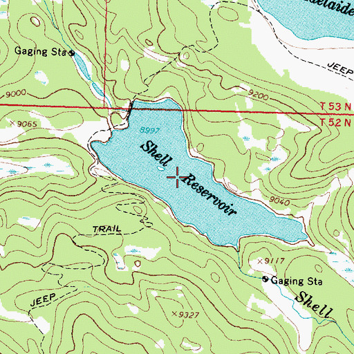 Topographic Map of Shell Reservoir, WY