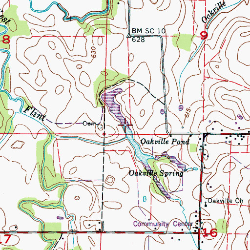 Topographic Map of Oakville Pond, AL