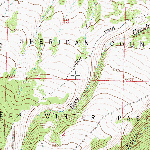 Topographic Map of Sheridan County Elk Winter Pasture, WY