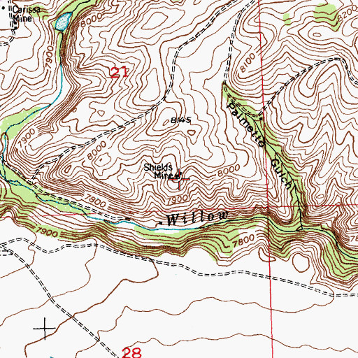 Topographic Map of Shields Mine, WY