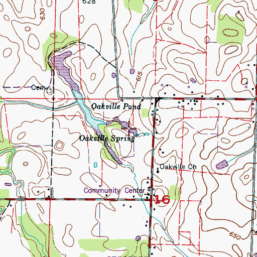 Topographic Map of Oakville Spring, AL