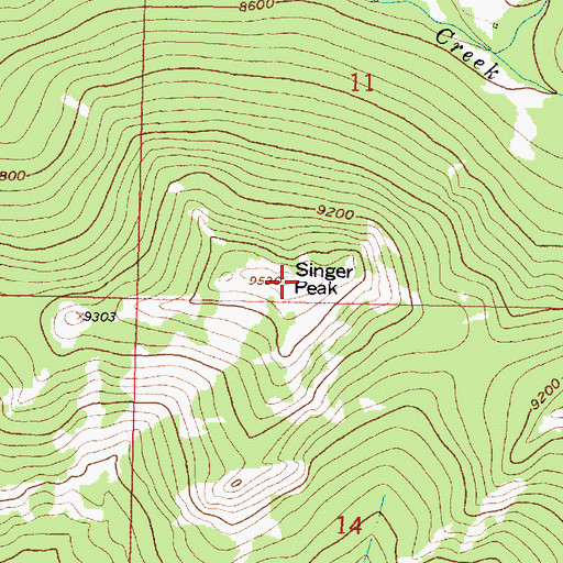 Topographic Map of Singer Peak, WY