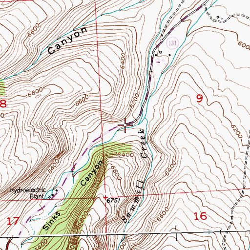 Topographic Map of Sinks Canyon, WY