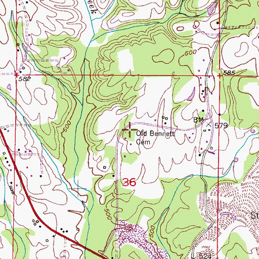 Topographic Map of Old Bennett Cemetery, AL