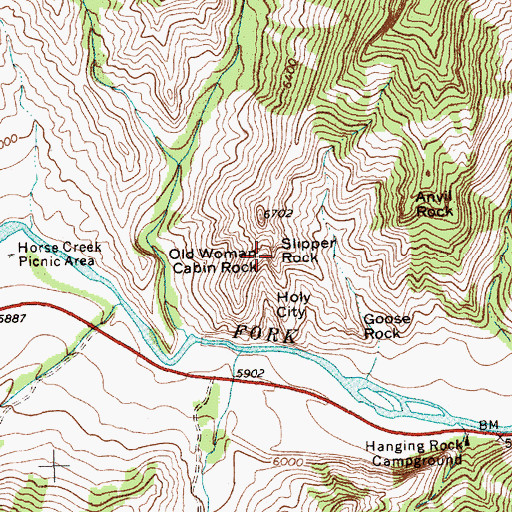 Topographic Map of Slipper Rock, WY