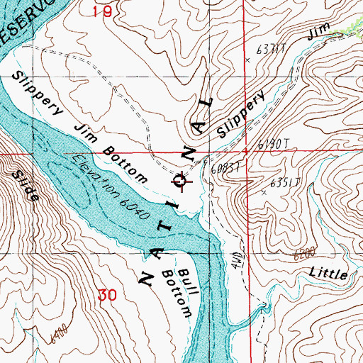 Topographic Map of Slippery Jim Canyon, WY