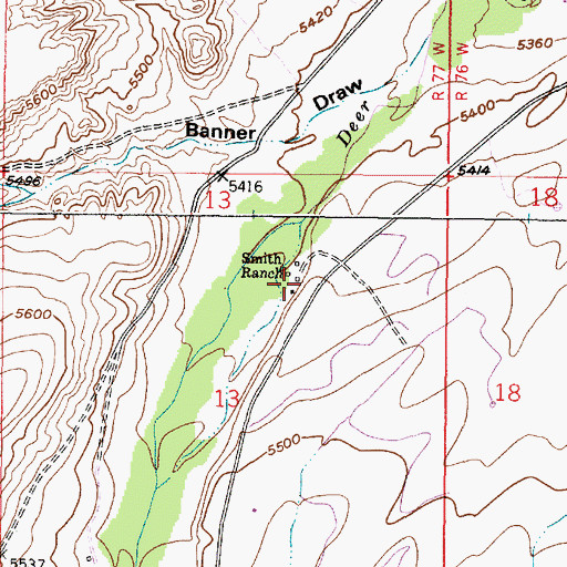 Topographic Map of Smith Ranch, WY