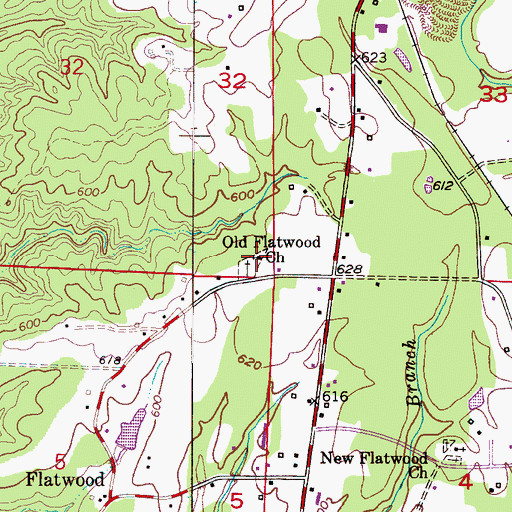 Topographic Map of Old Flatwood Church, AL