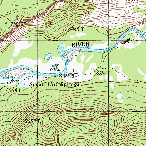 Topographic Map of Snake Hot Springs, WY