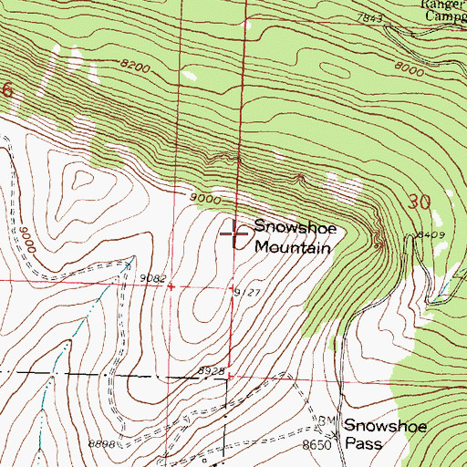 Topographic Map of Snowshoe Mountain, WY