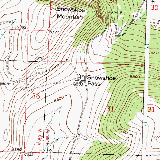 Topographic Map of Snowshoe Pass, WY