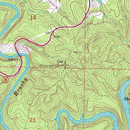Topographic Map of Old Houston Cemetery, AL