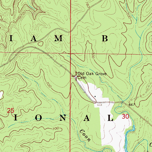 Topographic Map of Old Oak Grove Cemetery, AL