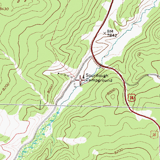 Topographic Map of Sourdough Campground, WY